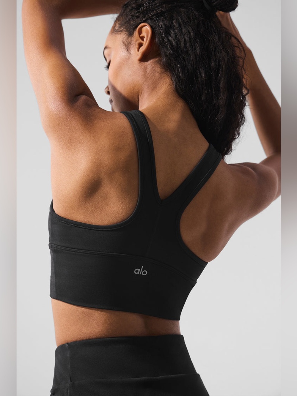 ALO Yoga Wild Thing Black Ruched V-Neck Sports Bra size XXS - Picture 2 of 5